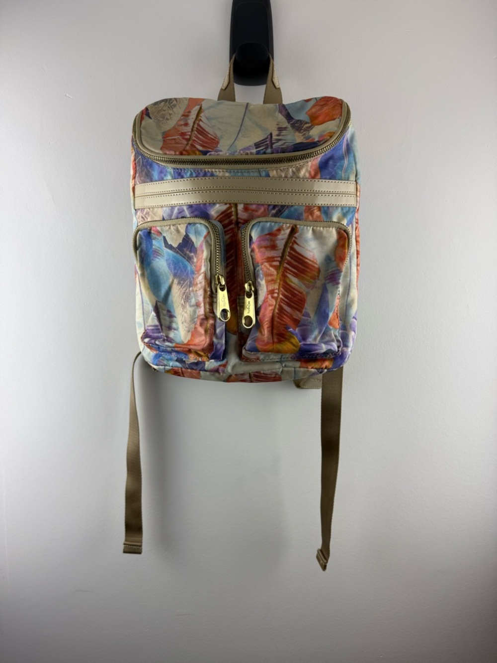 Kipling City Pack Medium Backpack Palmtree Leaves Tropical Gold Hardware